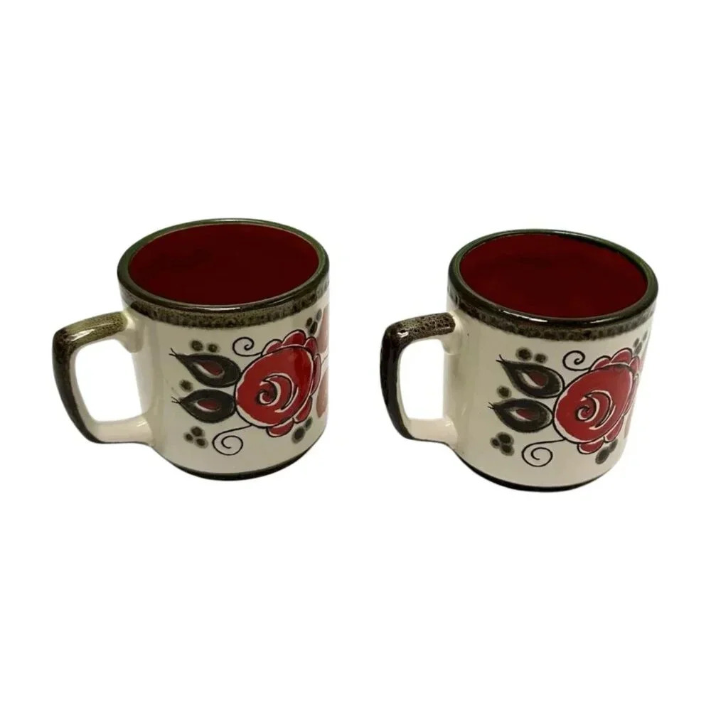 Schramberger‎ Tyrol Lot 2 Coffee Mugs Full Size Art Pottery Germany Hand Painted